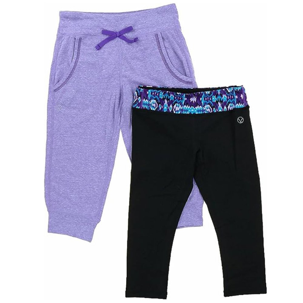 Vigoss Girls 2 Piece Yoga and Pant Set, Purple/Black
